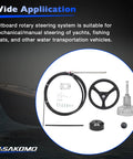 14 Ft Boat Steering Control Cable With 12.5 Inch Wheel Rotary Outboard System Kit shown with components and boat silhouette.