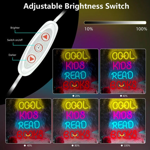 Massive Neon Wall Sign For Home Decor LED Neon Light With Dimmable Brightness for "Cool Kids Read Books" display