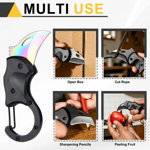 Mini Pocket Folding Knife With Carabiners 3Cr13 Stainless Steel 1.38 Inch Blade displayed in various daily uses.