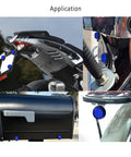Deep Blue Reflector Motorcycle License Plate Bolts And Nuts Set shown on bike, mailbox, and trailer for versatile use.