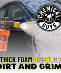 Big Mouth Max Release Foam Cannon For Pressure Washer 34 Ounce Bottle spraying thick foam on car surface