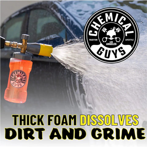 Big Mouth Max Release Foam Cannon For Pressure Washer 34 Ounce Bottle spraying thick foam on car surface