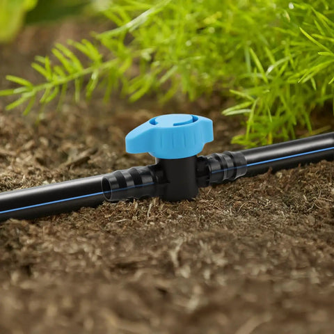 12 Pack Half Inch Drip Irrigation Shut Off Valves Inline Ball Valve For One Half Inch Tubing in garden soil
