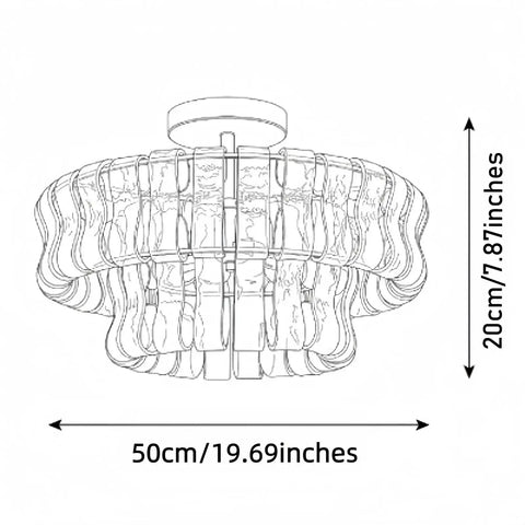 Artpad 19.69‑Inch Modern Ceiling Pendant Light, LED Living Room Lighting dimensions with polished steel and glass design.