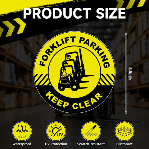 5 Pack Forklift Parking Keep Clear Floor Signs, 17 Inch Adhesive Safety Stickers for warehouse floor marking