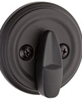 Matte Black Round Exterior Deadbolt Lock With Pick Resistant SmartKey Rekey Security For Your Front Entry Doors, thumb turn view