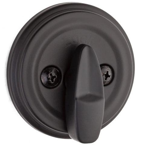 Matte Black Round Exterior Deadbolt Lock With Pick Resistant SmartKey Rekey Security For Your Front Entry Doors, thumb turn view