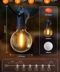 Close-up of 100 Feet Outdoor String Lights With 50 LED G40 Bulbs Plus 2 Spares Shatterproof Waterproof design details and measurements