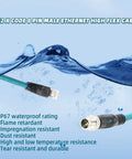 Beefy M12 X-Coded To RJ45 Cat6 Ethernet Cable IP67 Waterproof With Full Shielding For Industrial Vision Systems, 1M Length