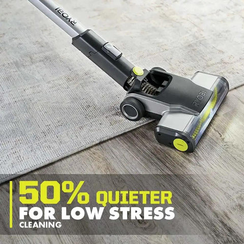 Heavy Hitting Cordless Stick Vacuum Cleaner With 18 Volt Battery And Quick Charger features suction on rugs and hardwood floors.