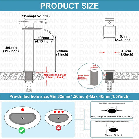 Vessel Sink Waterfall Tall Bathroom Faucet dimensions and installation guide, oil rubbed bronze finish, 1 hole installation.