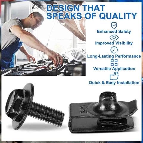 M6-1.0 Body Bolts And Extruded U Nut Clips Bulk Kit With Multipurpose Fender Fasteners for engine cover installation.