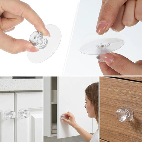 4 Pack Self Adhesive Cabinet Drawer Knob Set Clear Acrylic Crystal Handles No Drilling Easy Install on cabinets