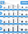 Metric Screw And Bolt Kit With Washers 2000Pcs M2 M3 M4 M5 4 mm To 20 mm Lengths Nuts Lock Washers Flat Washers And 4 Hex Wrenches size chart