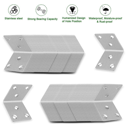40 Pack 1.57 Inch Stainless Steel 304 Heavy Duty L Brackets With Slot 90 Degree Corner Shelf Brackets for Wood Furniture Repair