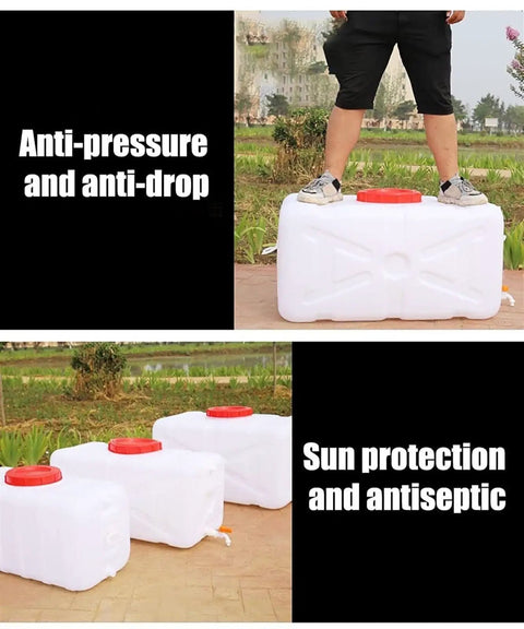 Person standing on Big Capacity 100L Water Storage Tank For Home, Office, School, Hotels, And More, Food Grade PE Plastic