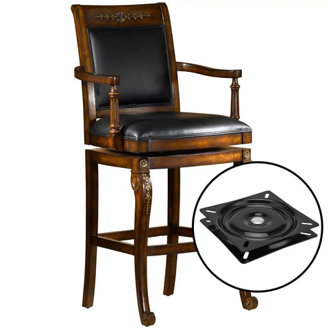 2 Pack 6 Inch Ball Bearing Boat Seat Swivel Plate With 360 Degree Rotation, Beefy Heavy Duty Metal Chair Base For Bar Stools, Recliners, And Boat Seats Replacement, shown under a chair