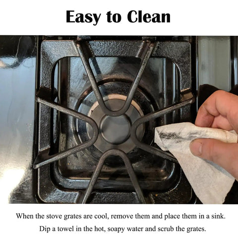 4 Pack Stove Grates Replacement 8.8 x 8.3 Inches Porcelain Enamel Cast Iron, easy cleaning with towel on gas range