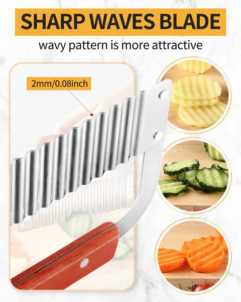 Heavy Duty Crinkle Cutter For Potatoes And Veggies Stainless Steel With Wooden Handle Rust Resistant Wavy Knife Cuts Potatoes