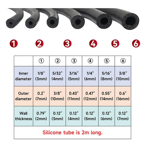 Silicone Vacuum Hose Kit For Automotive Use, Multi Size Silicone Vacuum Tubing 1/8 Inch To 3/8 Inch ID, 3mm Wall Thickness