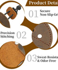 Close-up of Genuine Leather Archery Finger Tab for Recurve Bow showing upgraded metal buckle and precision stitching.