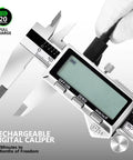 6 Inch Rechargeable Digital Caliper With Stainless Steel Vernier Micrometer, Large LCD Display, Type C Fast Charge