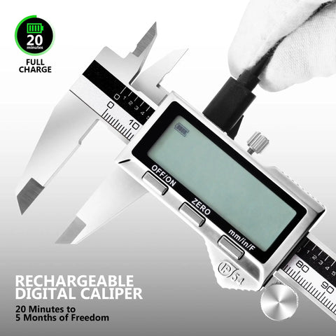 6 Inch Rechargeable Digital Caliper With Stainless Steel Vernier Micrometer, Large LCD Display, Type C Fast Charge