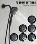 Dope Matte Black Tub Shower Faucet Set With Six Water Modes And Magnetic Handheld Valve Kit Designed For One Handed Use And Killer Water Pressure, featuring a handheld showerhead with six spray settings.