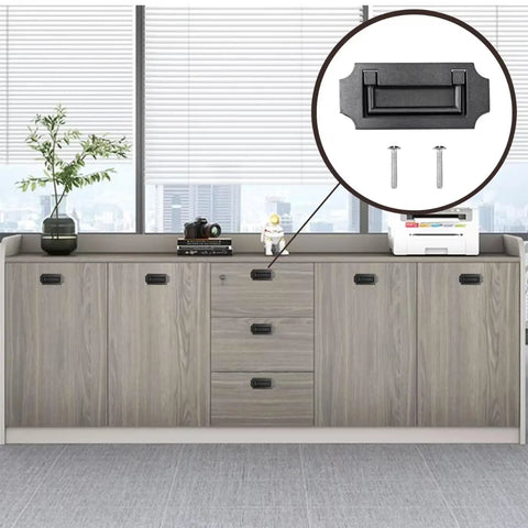 Cabinet with installed 2 Pack Hidden Cabinet Pulls Black Zinc Alloy Recessed Drawer Handles With Screws Low Profile Modern Cabinet Knobs