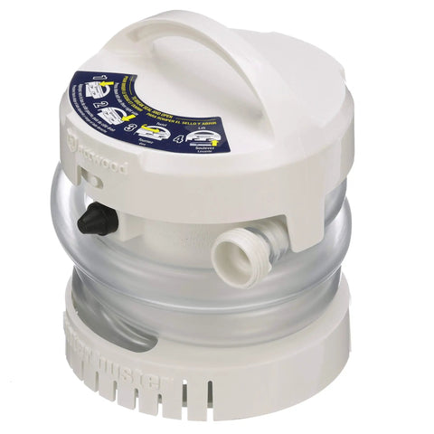 WaterBuster Portable Submersible Pump, Battery Powered, 200 GPH, 42-Inch Hose, 5 1/4-Inch Diameter, cordless white design