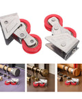 Real Deal Heavy Duty Sliding Door Rollers With Dual Wheel Setup Rock Solid Stainless Steel Build And Super Smooth Glide Operation For Patio Garage Door Track Replacement Hardware close-up with dual wheels and stainless steel frame.
