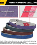 Close-up of 45 Piece One-Half Inch By Twelve Inch Knife Sharpener Sanding Belt Kit with multiple grits for WSKTS