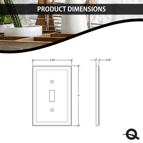 Insulated Triple Toggle Wall Plate 3-Gang Receptacle Cover With Decorative Cornice White Made In USA dimensions shown