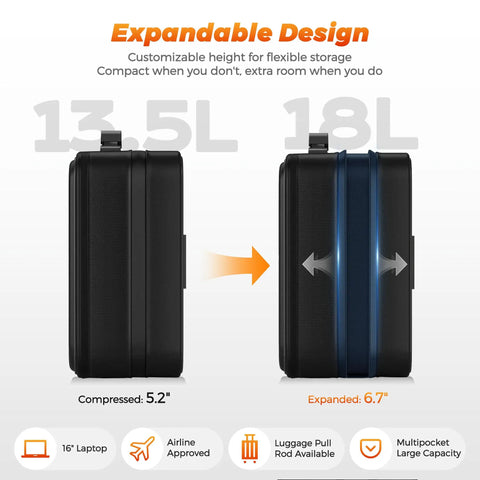 5200 Fahrenheit Fireproof Document Box With Lock Expandable File Organizer, side view showing compressed and expanded dimensions.