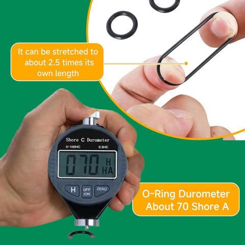 Huge 1020 Piece O Ring Kit With 20 Sizes Nitrile Rubber Assortment For Automotive Plumbing Mechanical And Home Maintenance 1 To 25 Mm Inner Diameter Great For Seals Hoses And Repairs stretch test with Shore A durometer
