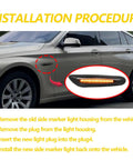BMW Lit Sequential LED Side Marker Turn Signal Lights installation on car fender showing amber flowing LED lamps