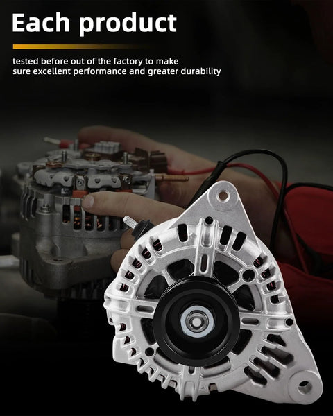Front view of Reliable OEM Style Beefed Up Alternator Replacement For Hyundai Santa Fe 2005 2006 Sonata 2005 Tiburon 2005 2008 Tucson 2005 2009 And Kia Optima 2005 2006 Sportage 2005 2010 showing 6-groove pulley.