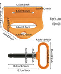 Beefy Heavy Duty Mower Trailer Hitch Kit With Five Eighths Inch Magnetic Pin For Lawn Tractors And Zero Turn Mowers Rust Resistant Steel Construction With Dual Lock Security For Secure Towing And Easy Hookup. orange steel hitch plate with 5/8-inch pin and bolt dimensions