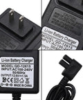 Li-ion Battery Charger Model QD-12615 with plug and specifications, compatible with various devices, input AC100-240V.