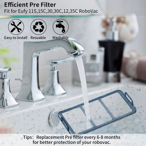 Replacement Parts Kit For RoboVac 11S, 30, 30C, 15C, 12, 35C, Ultimate Robot Vacuum Accessory Kit With pre-filter under faucet