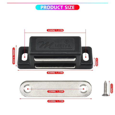 Image showing dimensions of Heavy Duty Magnetic Cabinet Door Catches Pack Of 12 With Mounting Screws, detailed in millimeters and inches.
