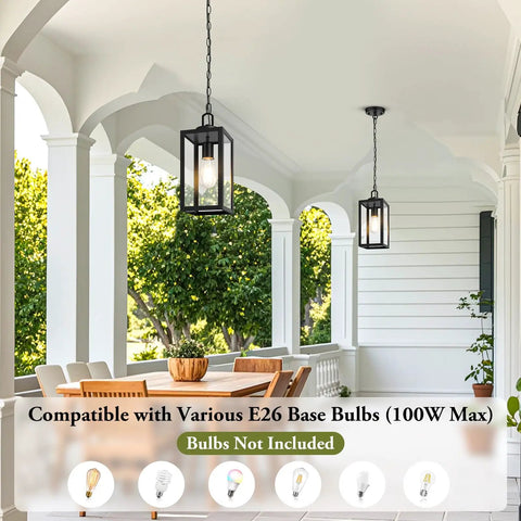 Slick Modern Outdoor Pendant Light, Top Notch Hanging Lantern for Front Porch and Entryway with Heavy Duty Weatherproof Build in Matte Black Finish.