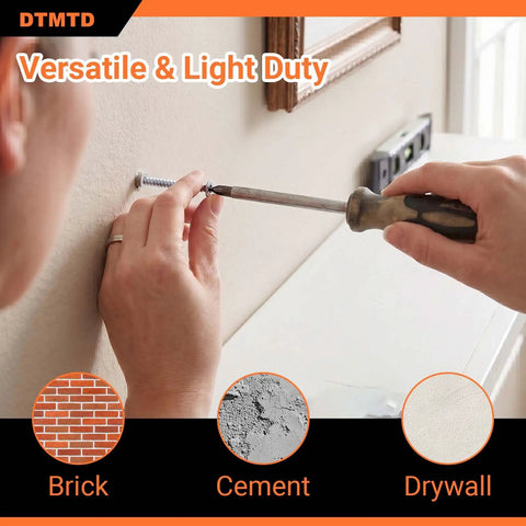 Using Masonry Wall Anchors And Screws Kit Easy Install 200 Pieces for drilling into drywalls and brick surfaces.