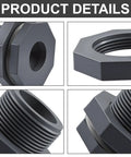 Knockout Quality 1 Inch NPT Bulkhead Fittings Weather Resistant PVC Water Tank Connector Set 2 Pack close-up of grey adapter details.