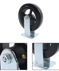 Heavy Duty Rigid Caster Wheels Eight Inch By Two Inch featuring rubber tires and solid cast iron cores for smooth rolling on hard floors.
