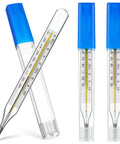 Three Pack Glass Temperature Measurement Tools For Adults General Use Temperature Testing With Dual Scale Readings Accurate Durable For Home Kitchen Medical And The Fam Wellness, blue caps