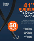 Heavy Duty Rubber Bungee Cords With Hooks, 41 Inch, 50 Pack For Outdoor Cargo Security with text details on packaging.