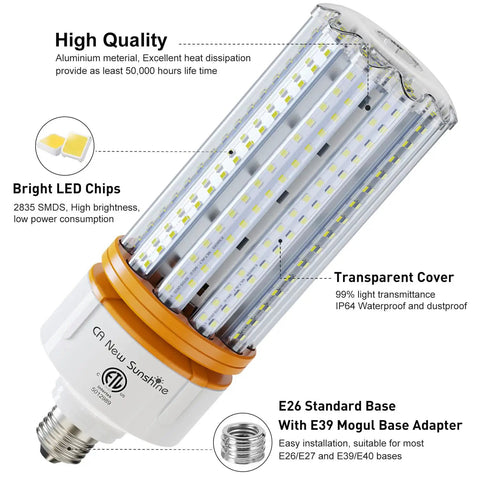 1000W Equivalent LED Corn Bulb Mega Bright 15000 Lumen 5000K Daylight White E26 E39 Mogul Base 2 Pack features and details