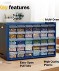 30 Drawer Plastic Storage Organizer For Small Parts And Crafts Heavy Duty Stackable Tool Box with clear drawers on desk