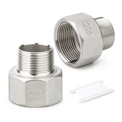 304 Stainless Steel Reducer Adapter Pipe Fitting 1 Inch NPT Male To 1-1/2 Inch NPT Female For Plumbing And Industrial Piping